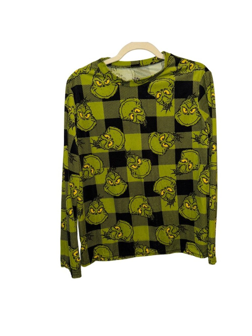 The Grinch Long Sleeve Shirt Green & Black Plaid Graphic Print M